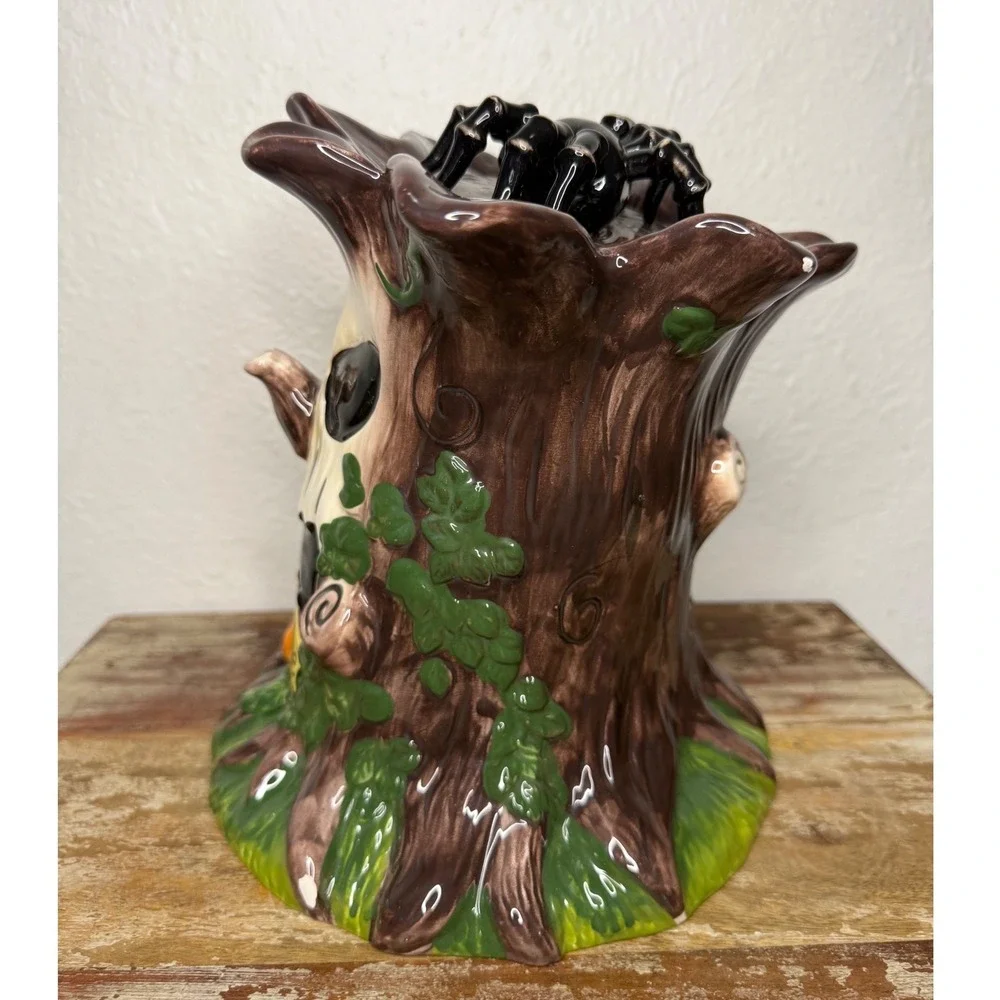 Blue Sky Halloween Webster Trick or Tree Ceramic Cookie Jar Canister Spider Lid